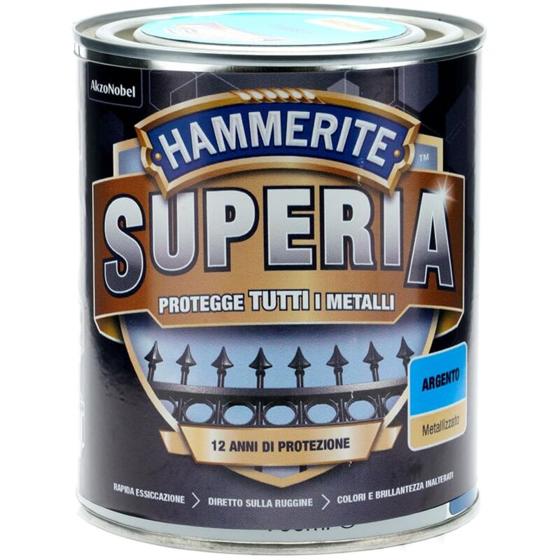 foto del prodotto hammerite superia smalto metallo antiruggine interno e esterno, metallizzato argento, 750 ml
