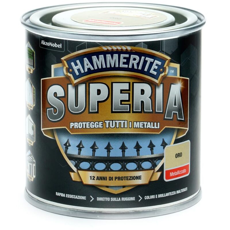 foto del prodotto hammerite superia smalto metallo antiruggine interno e esterno, metallizzato oro, 250 ml
