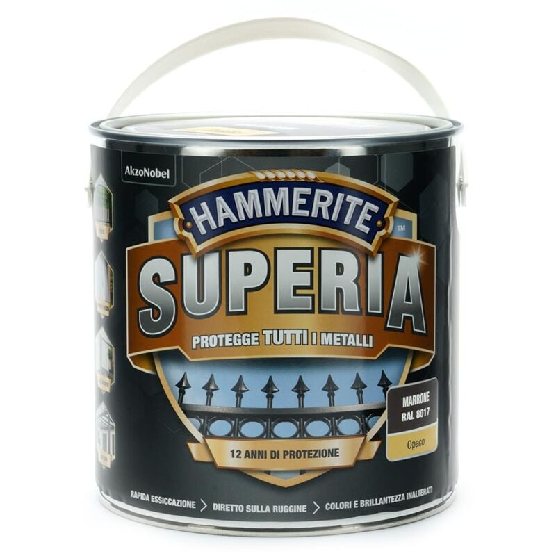 foto del prodotto hammerite superia smalto metallo antiruggine interno e esterno, opaco marrone, 2.5 l