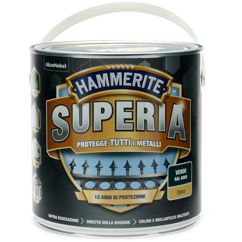 foto del prodotto hammerite superia smalto metallo antiruggine interno e esterno, opaco verde, 250 ml