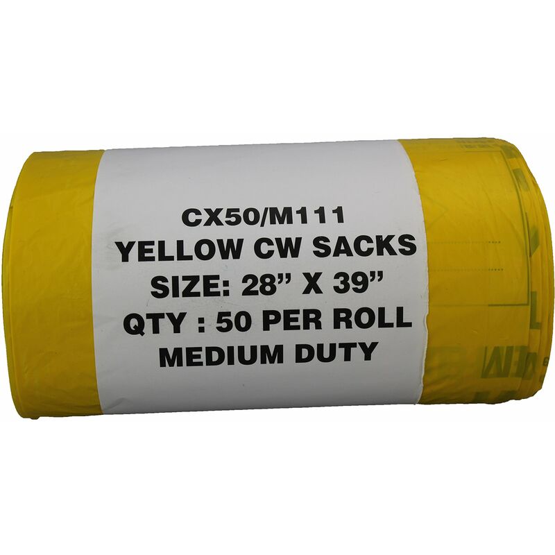 foto del prodotto hanfare cx50 m111 rotolo di sacchi per rifiuti, misura media, 90 l 5 kg, colore giallo confezione da 50 