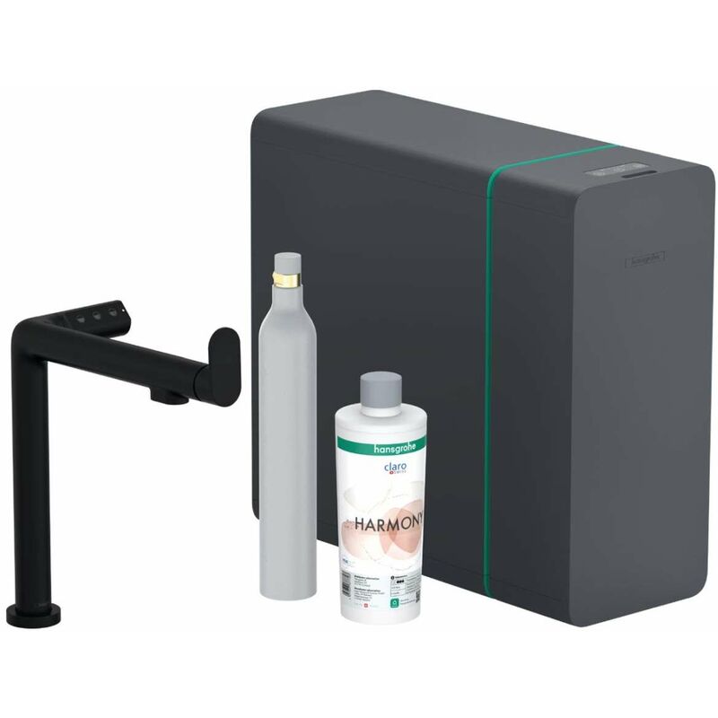 foto del prodotto hansgrohe aqittura m91 miscelatore da lavello, sodasystem, sbox, nero opaco 76810670