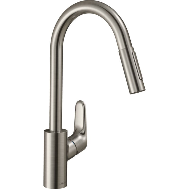 foto del prodotto hansgrohe focus m41 miscelatore per lavello 240 con doccetta estraibile, 2 getti, acciaio inox spazzolato 31815800 