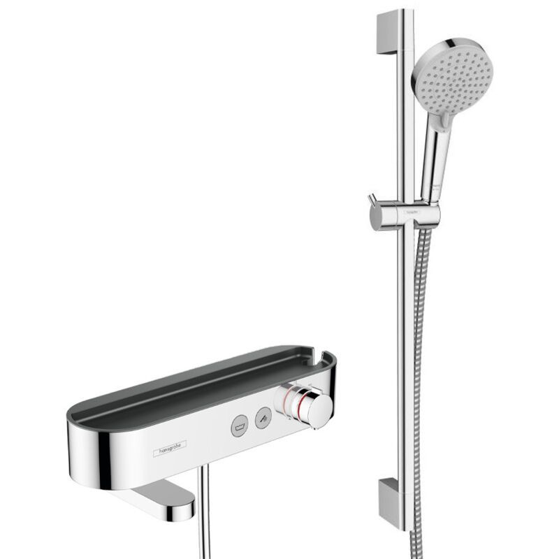 foto del prodotto hansgrohe miscelatore termostatico vasca doccia 400 con mensola, bocca girevole set doccia 2 getti, cromo