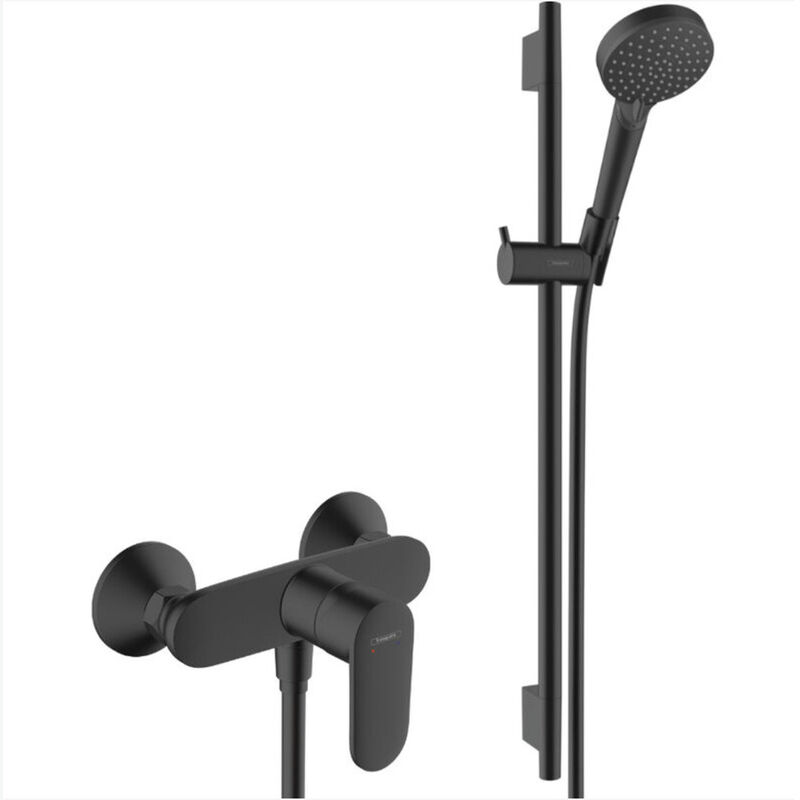 foto del prodotto hansgrohe set doccia vernis blend con miscelatore doccetta a 2 getti asta doccia 65 cm, nero opaco 71640670 vernis 