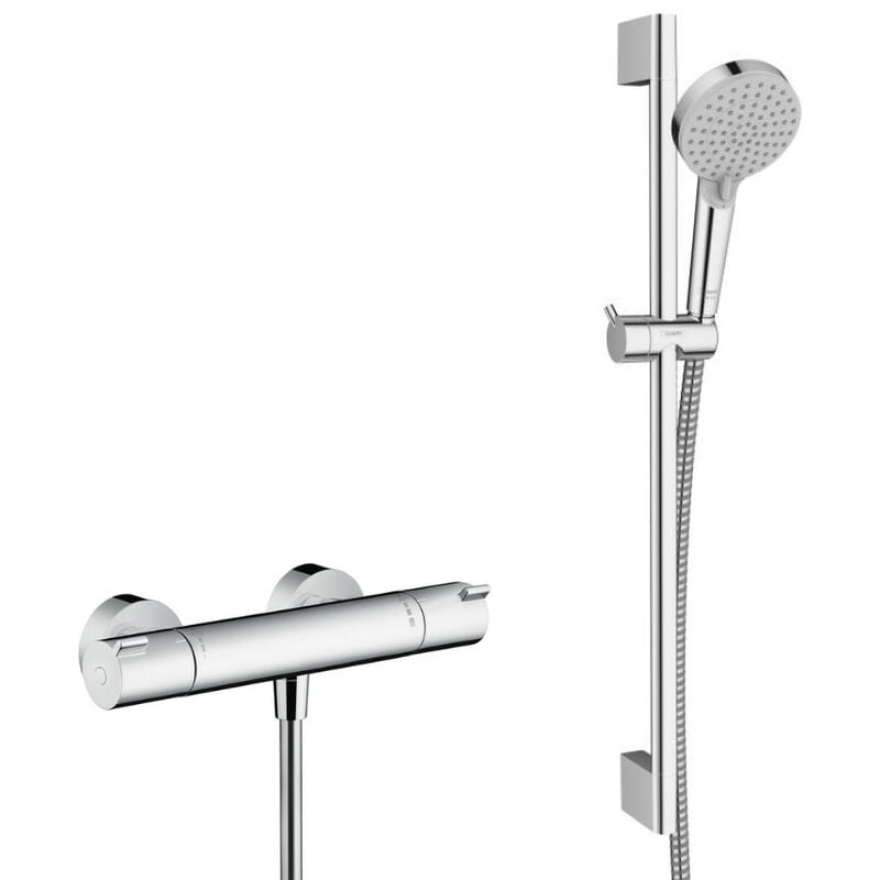 foto del prodotto hansgrohe set miscelatore termostatico ecostat barra 65 cm doccetta a 2 getti flessibile, cromato 13211000 vernis 