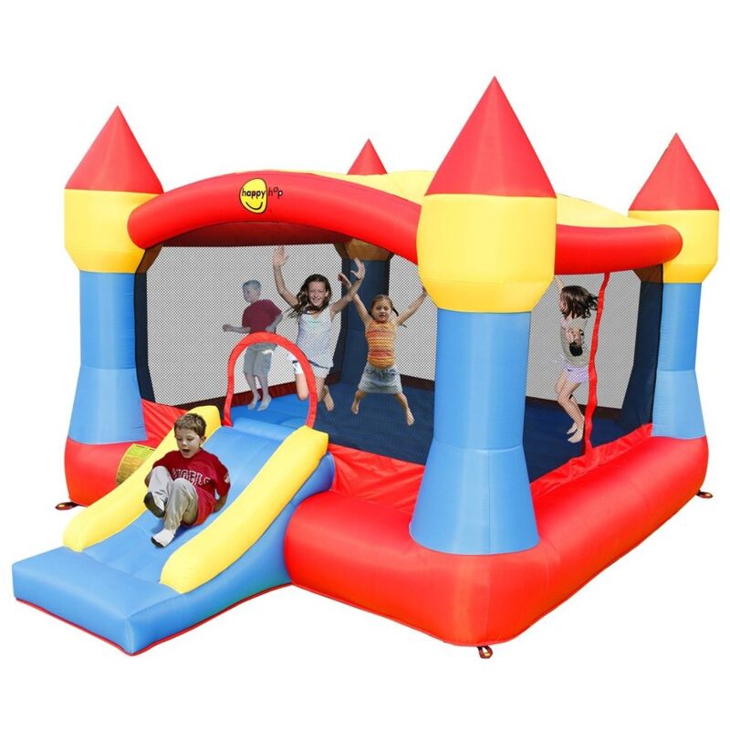 foto del prodotto happy castello gonfiabile gigante scivolo gioco bambini tappeto saltarello medioevo