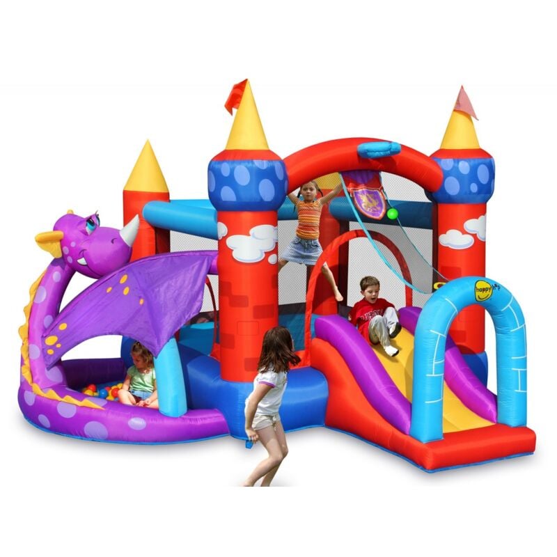 foto del prodotto happy castello gonfiabile per bambini con scivolo draghetto salterello vasca palline