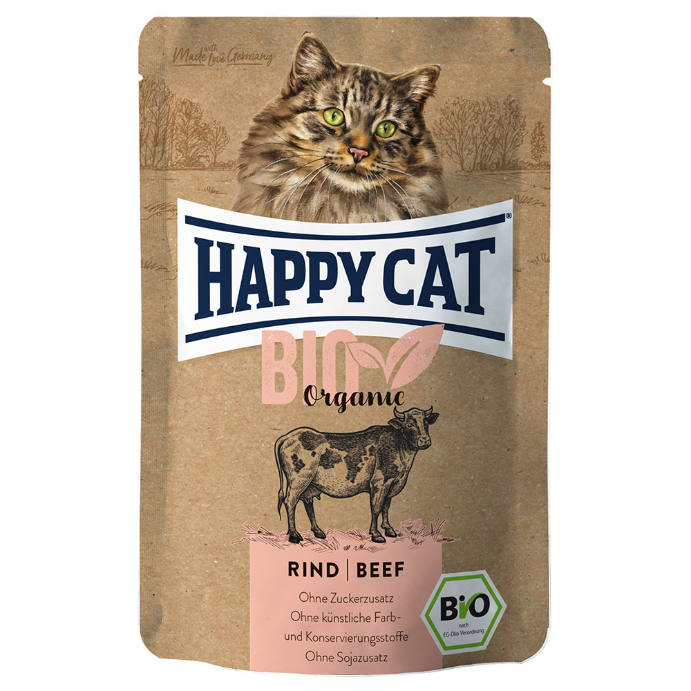 foto del prodotto happy cat bio buste 6 x 85 g umido per gatto manzo bio