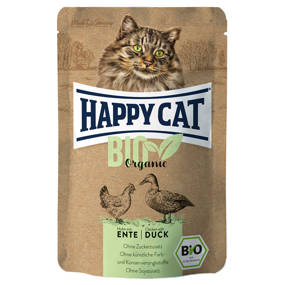 foto del prodotto happy cat bio buste 6 x 85 g umido per gatto pollo bio anatra bio