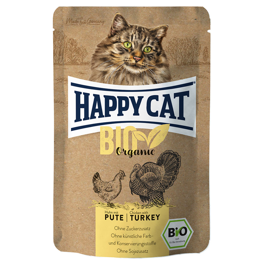 foto del prodotto happy cat bio buste 6 x 85 g umido per gatto pollo bio tacchino bio
