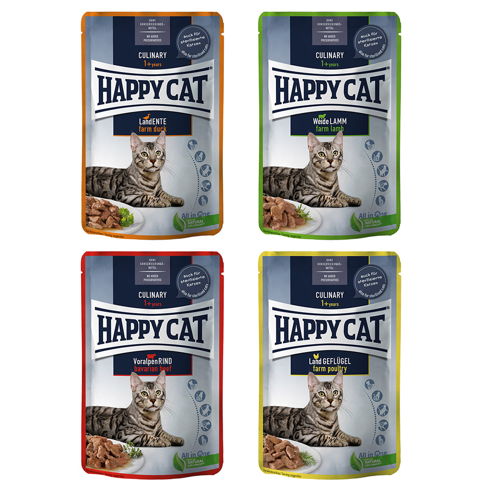 foto del prodotto happy cat buste meat in sauce 12 x 85 g umido per gatto mix 2 agnello, manzo, anatra, pollame