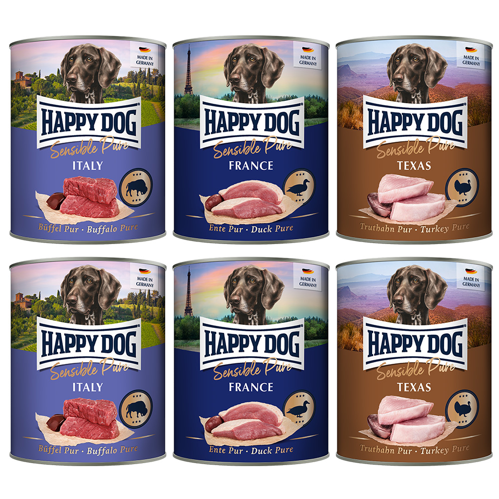foto del prodotto happy dog sensible pure 24 x 800 g alimento umido per cani - mix tacchino, bufalo, anatra