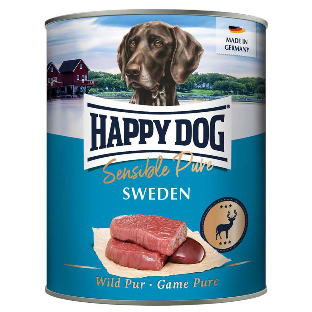 foto del prodotto happy dog sensible pure 24 x 800 g alimento umido per cani - svezia selvaggina