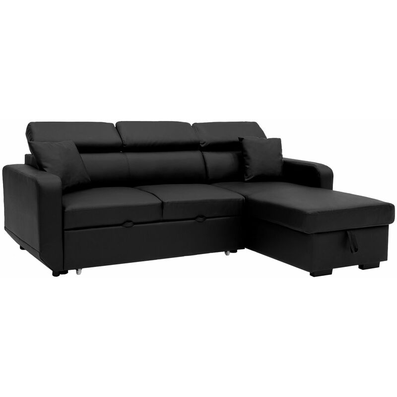 foto del prodotto happy garden divano letto angolare warren a 3 posti in similpelle nera