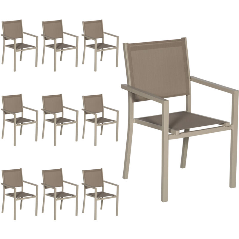 foto del prodotto happy garden set di 10 sedie in alluminio tortora textilene tortora