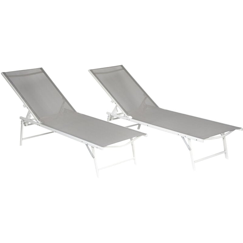 foto del prodotto happy garden set di 2 lettini pieghevoli sicilia in textilene grigio struttura bianca