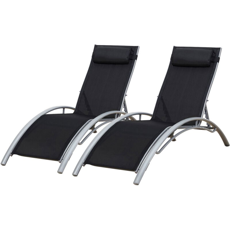 foto del prodotto happy garden set di 2 sedie a sdraio galapagos in textilene nero alluminio grigio