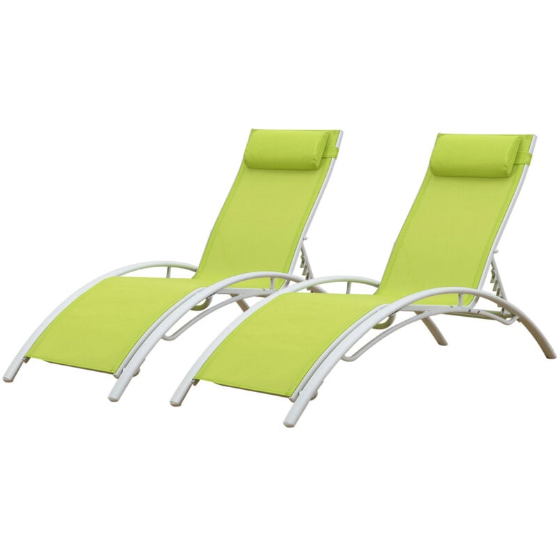 foto del prodotto happy garden set di 2 sedie a sdraio galapagos in textilene verde alluminio bianco