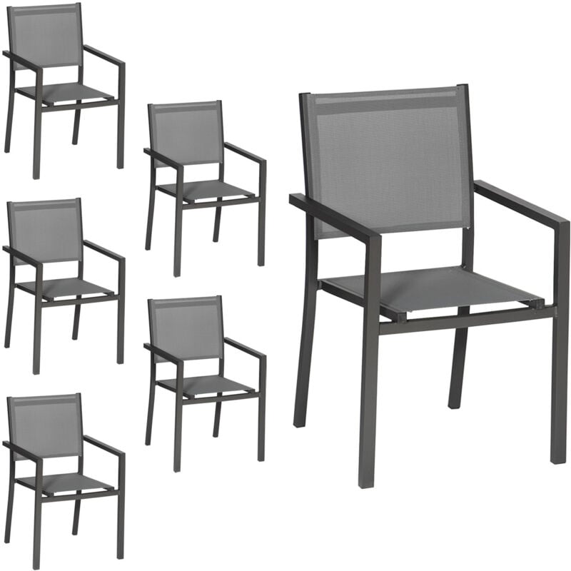 foto del prodotto happy garden set di 6 sedie in alluminio antracite textilene grigio