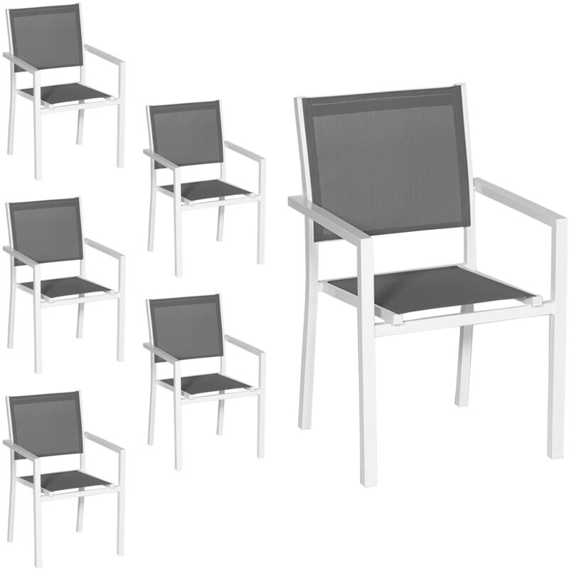 foto del prodotto happy garden - set di 6 sedie in alluminio bianco - textilene grigio