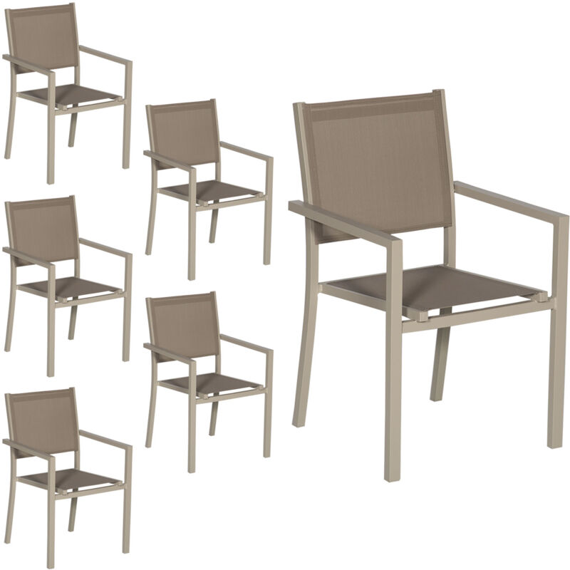 foto del prodotto happy garden set di 6 sedie in alluminio tortora textilene tortora