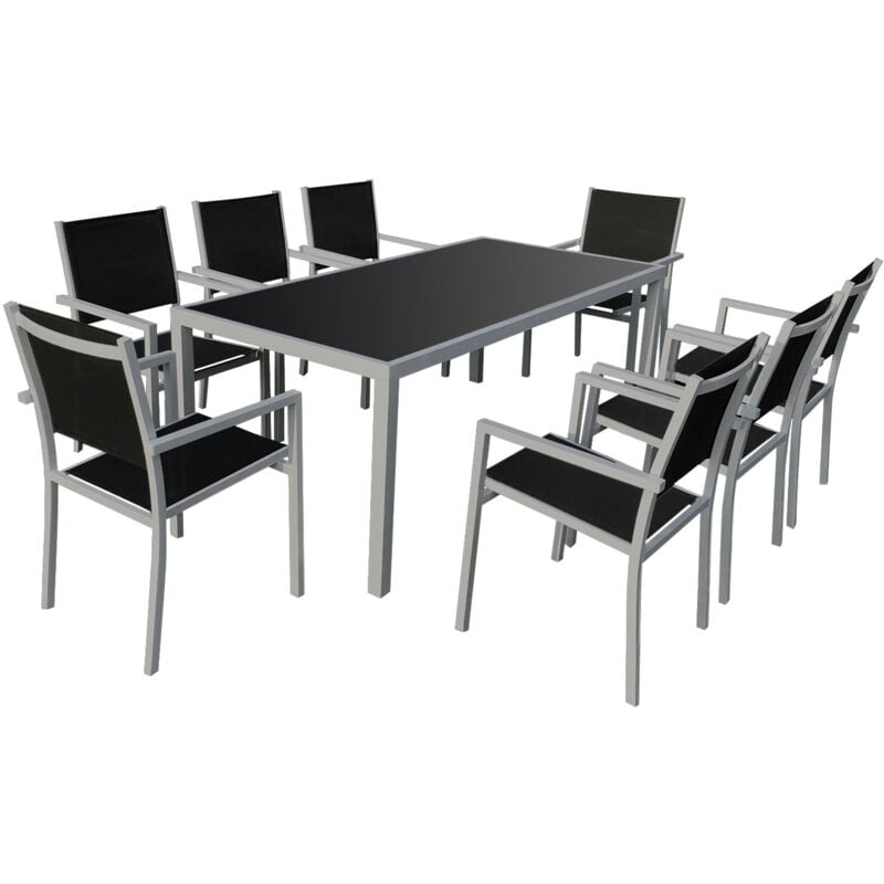 foto del prodotto happy garden set di mobili da giardino bari in textilene nero 8 posti alluminio grigio