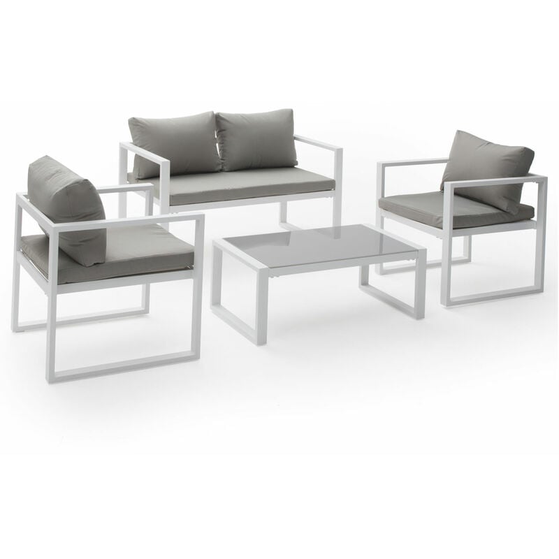foto del prodotto happy garden set di mobili da giardino ibiza in tessuto grigio 4 posti alluminio bianco