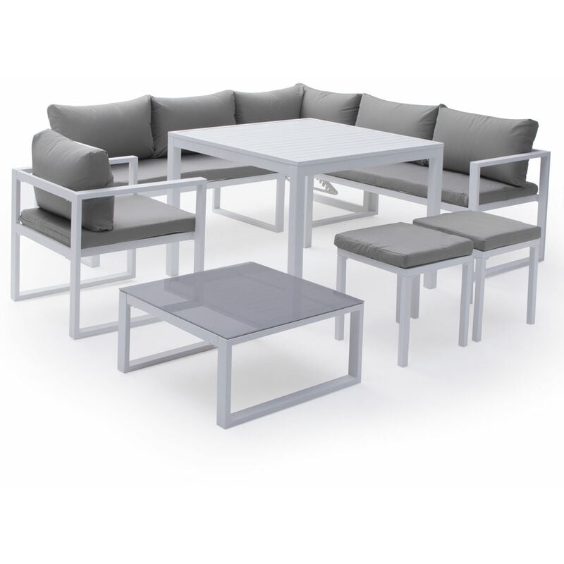 foto del prodotto happy garden - set di mobili da giardino modulari ibiza in tessuto grigio per 7 persone - alluminio bianco