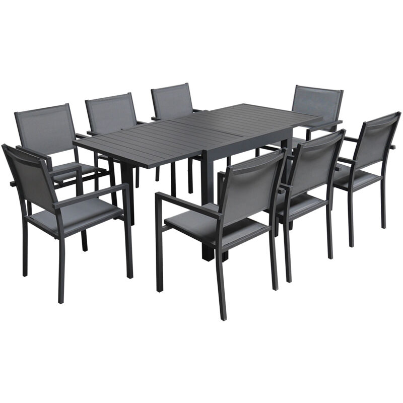 foto del prodotto happy garden venezia set di mobili da giardino allungabili 90 180 in textilene grigio 8 posti alluminio antracite