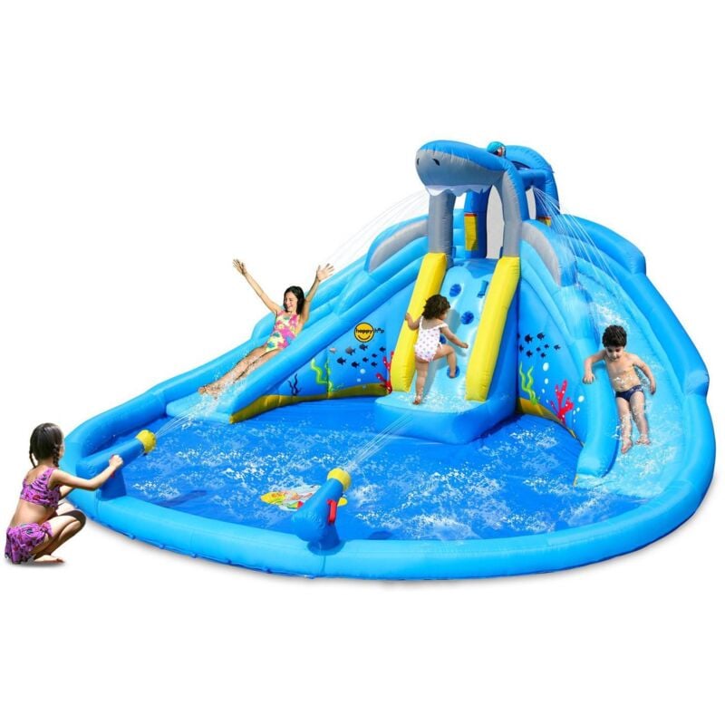foto del prodotto happy hop castello giostra gonfiabile acquatico shark splash center con pompa