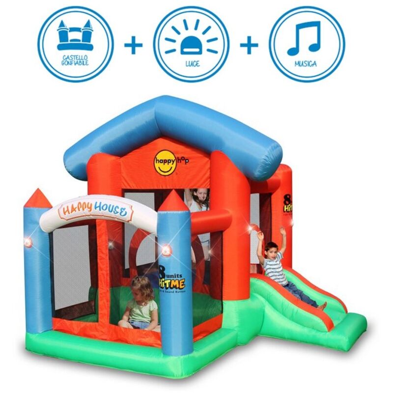foto del prodotto happy hop castello gonfiabile musica house scivolo per bambini vasca palline saltarello