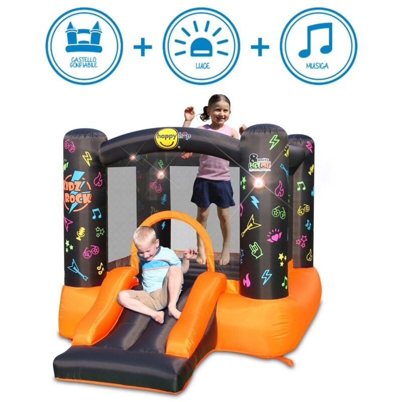 foto del prodotto happy hop - gonfiabile per bambini interattivo luci musica con scivolo castello pompa aria