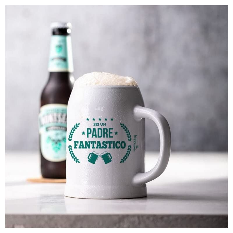 foto del prodotto happymots boccale da birra festa del pap realizzato in ceramica bianca di alta qualit capacit di 700 ml adatto per microonde e lavastoviglie