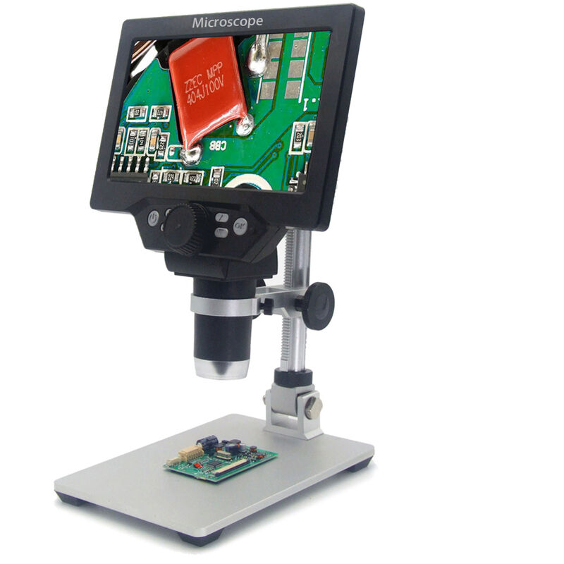 foto del prodotto happyshopping microscopio digitale g1200 schermo a colori grande da 7 pollici display lcd a base larga lente d ingrandimento continua 12mp 1 1200x