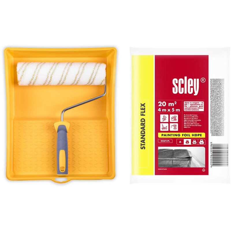 foto del prodotto hardy working tools rullo di vernice set, rullo di vernice, vaschette di verniciatura, teli pittura e protezione e rullo di verniciatura, altezza del
