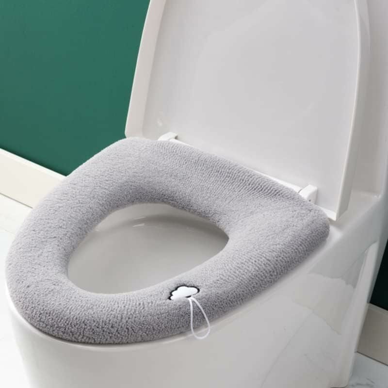 foto del prodotto harry sedile wc da bagno con manico, morbido, spesso, elasticizzato, lavabile, adatto a tutti i sedili wc ovali a 3 pezzi grigio argento con