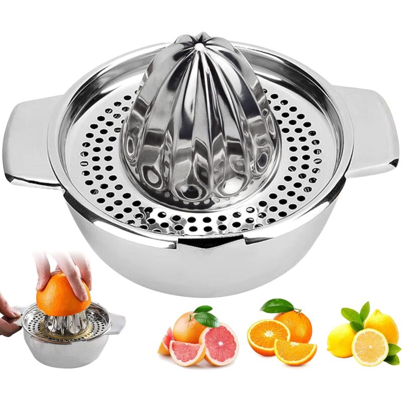 foto del prodotto harry spremiagrumi, spremiagrumi in acciaio inox, spremiagrumi manuale con contenitore limone arancia pompelmo