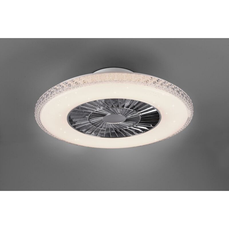 foto del prodotto harstad ventilatore e plafoniera led diffusore satinato ed effetto cristallo con telecomando multifunzione regolazione intensita e temperatura di