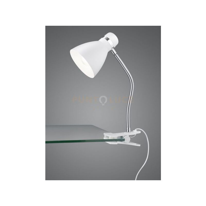 foto del prodotto harvey lampada da studio flessibile con pinza metallo bianco e cromo h. 36cm 1 luce attaco e27