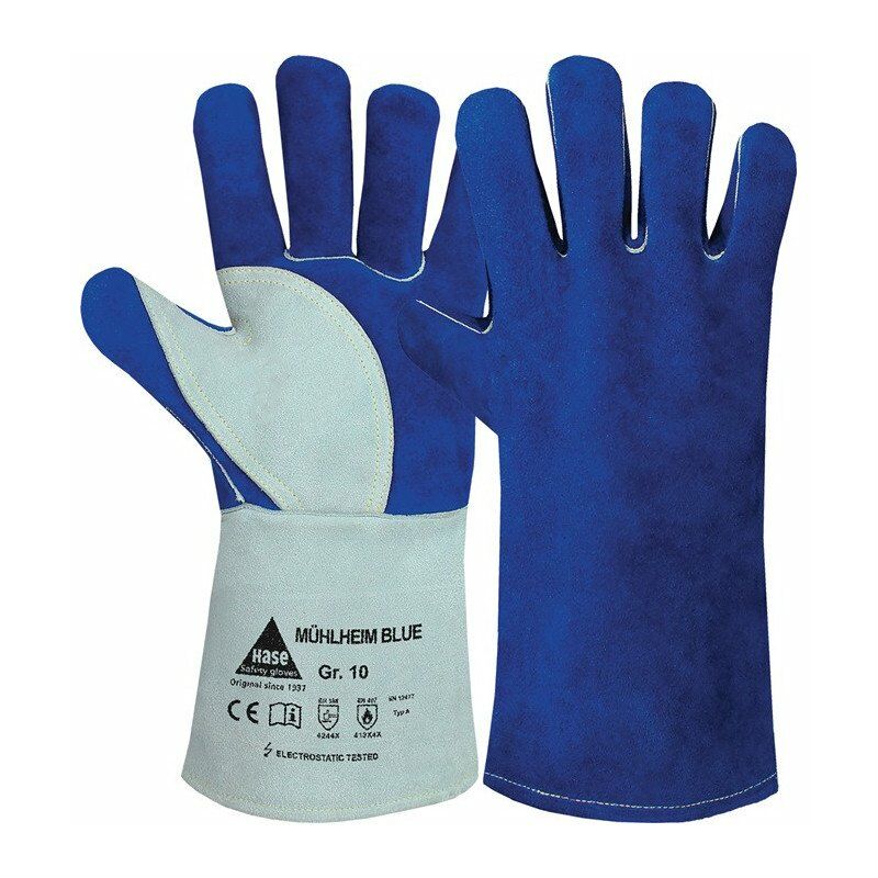 foto del prodotto hase safety gloves guanti per saldatura m hlheim blu taglia 8 pelle crosta bovina blu grigia per 6 