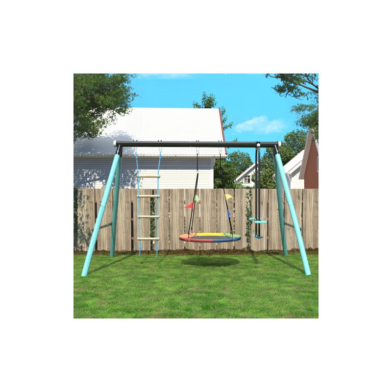 foto del prodotto hauss spole altalena per bambini con telaio in metallo, regolabile in altezza, altalena, giardino, area giochi, supporto per giochi all aperto,