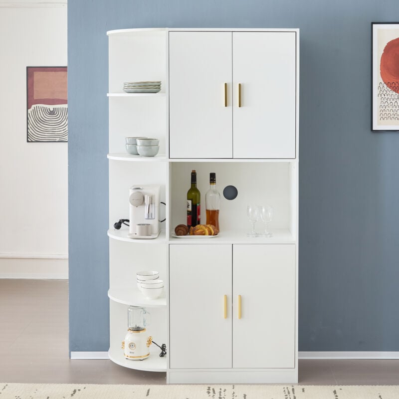 foto del prodotto hauss spole - credenza, armadio alto, vetrina, scaffale ad angolo, mobile contenitore per soggiorno/cucina/camera da letto, 100x40x180cm, bianco