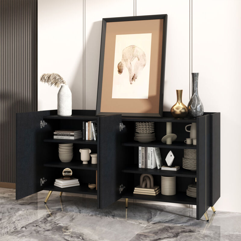 foto del prodotto hauss spole credenza, credenza, 4 ante, ripiani regolabili, 160x38x80 cm, nero