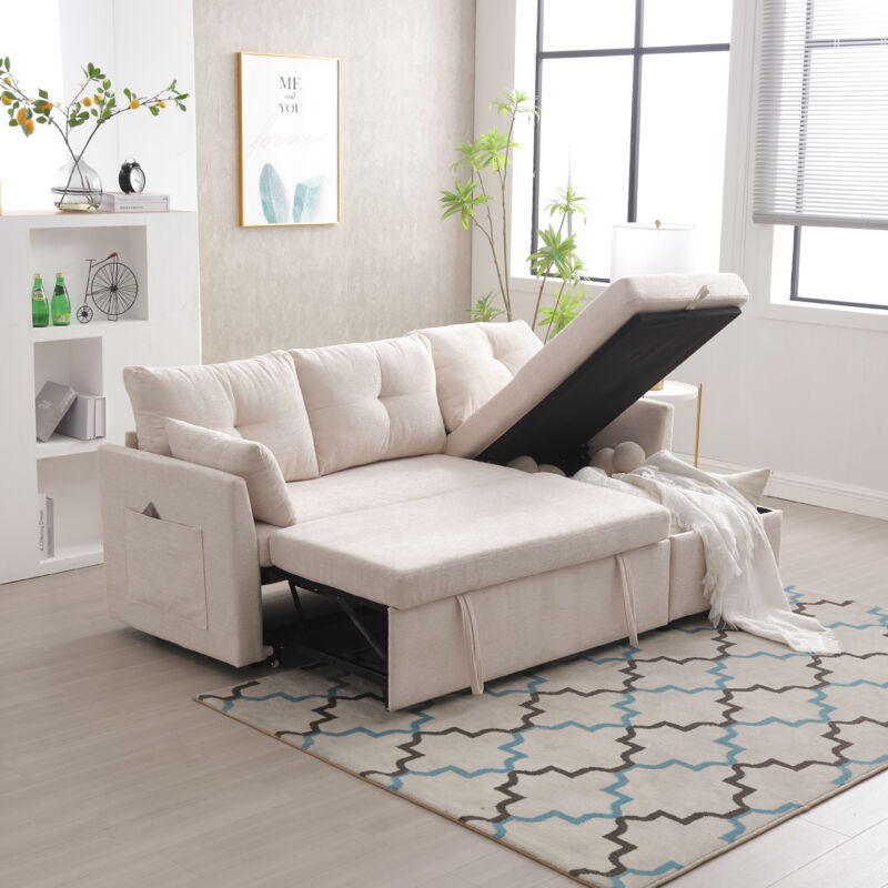 foto del prodotto hauss spole cuscino per divano letto, divano angolare a l con contenitore, 206x108x88cm, beige