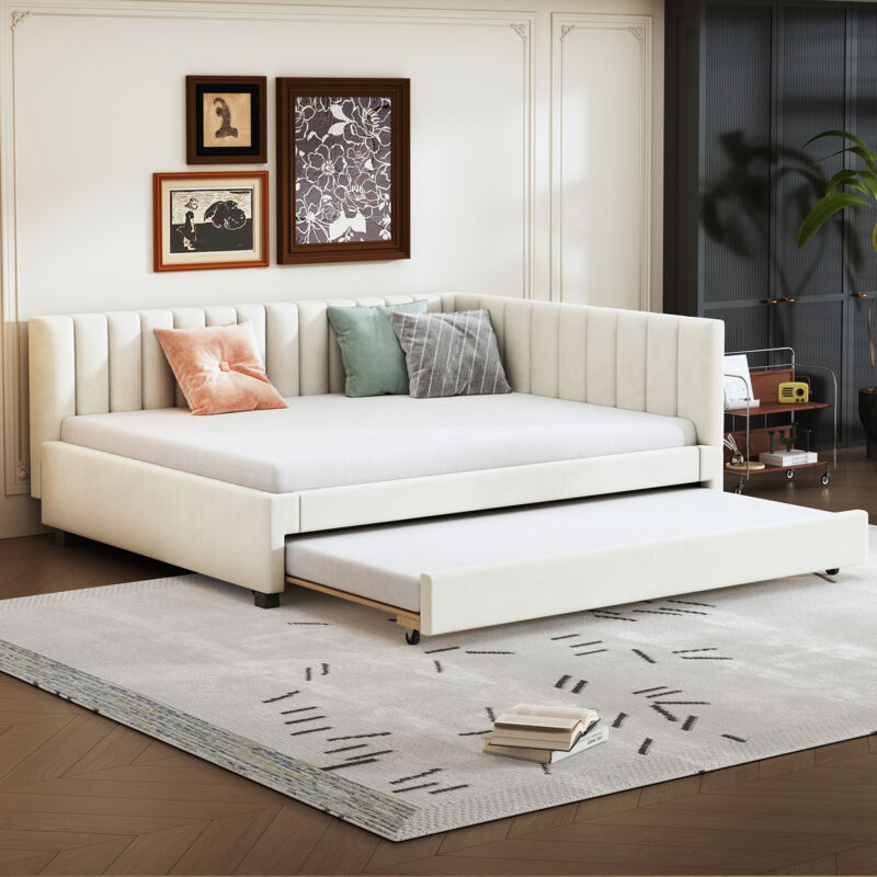 foto del prodotto hauss spole divani letti 140x200cm, letto estraibile, letto per ragazzi, letto per bambini, letto per ospiti, velluto, senza materasso, beige