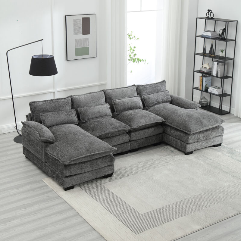 foto del prodotto hauss spole divano imbottito a 4 posti a forma di u, 261 x 134 x 58 cm, con cuscini, stile moderno, tessuto boucl , grigio
