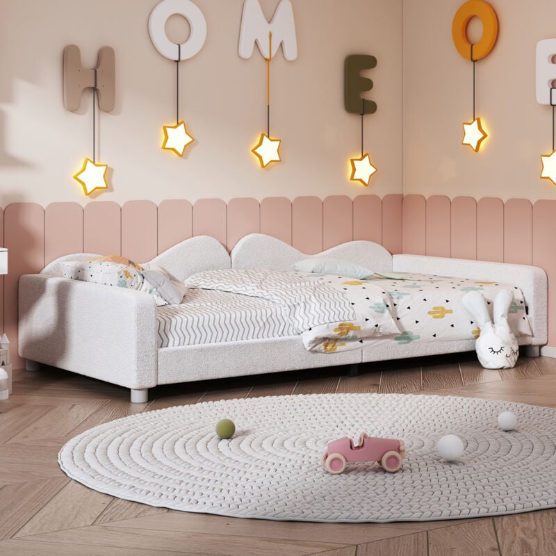 foto del prodotto hauss spole divano letti 90 x 200 cm, letti singolo imbottito per bambini adulti, tessuto teddy, senza materasso, bianco