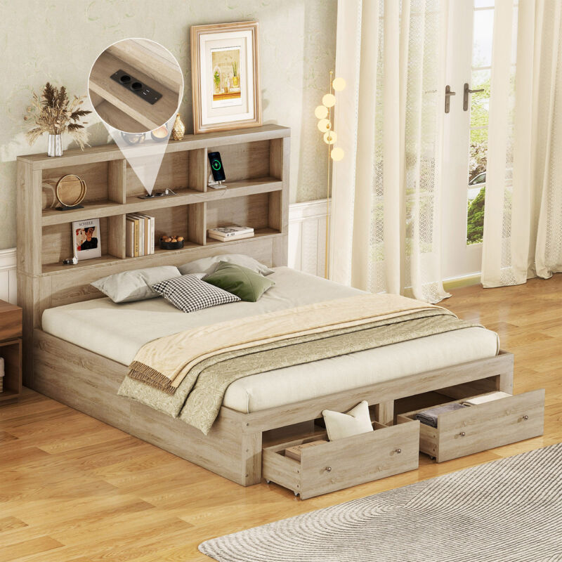 foto del prodotto hauss spole letti per adulti 160x200 cm, letti matrimoniale, struttura letti con 2 cassetti, contenitore, testiera funzionale, senza materasso,