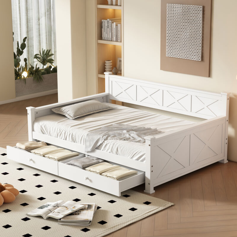 foto del prodotto hauss spole letti singoli 90x200 cm, letto per bambini 2 cassetti, semplice, pino, letto in legno, senza materasso, bianco